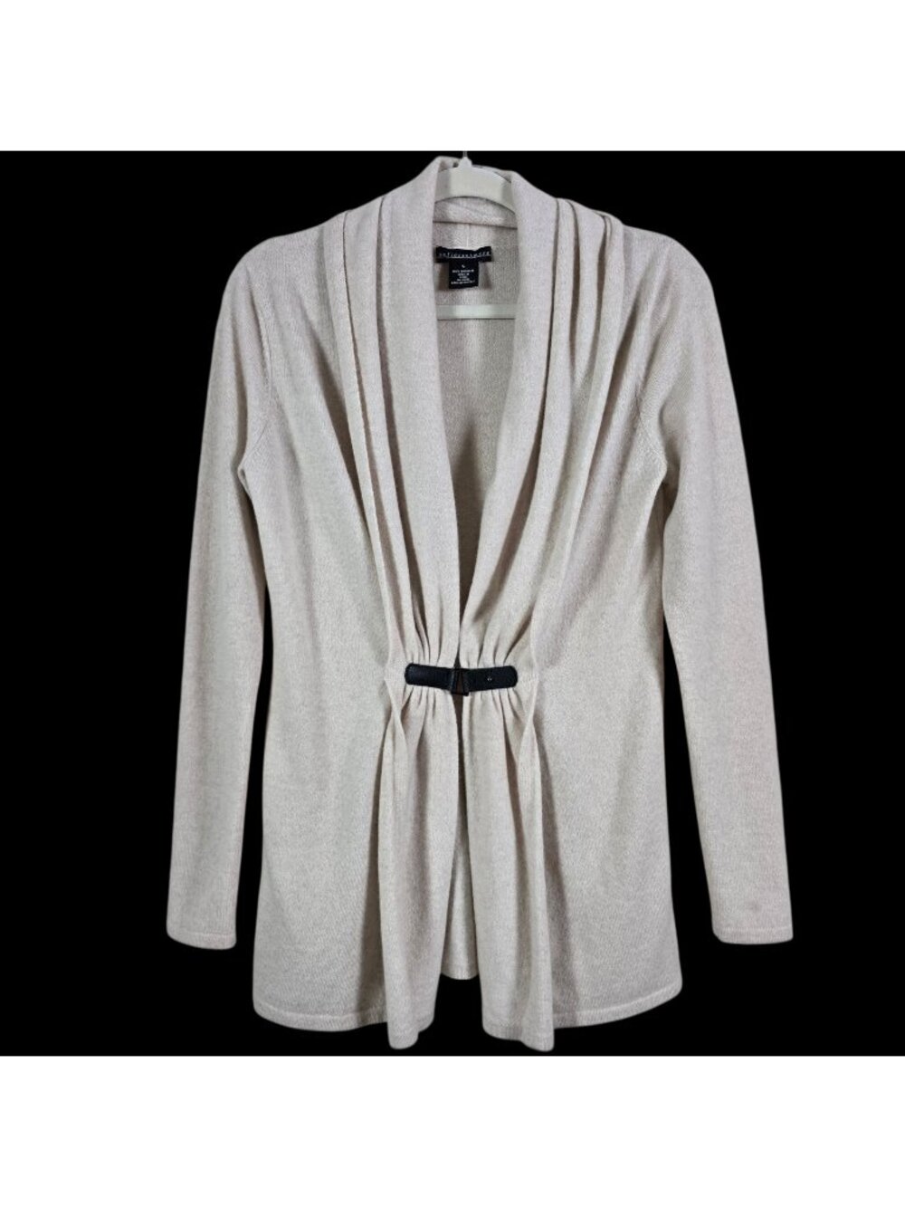 Sofia Cashmere Womens Beige 100% Cashmere Buckle Shawl Collar Draped Sweater S
